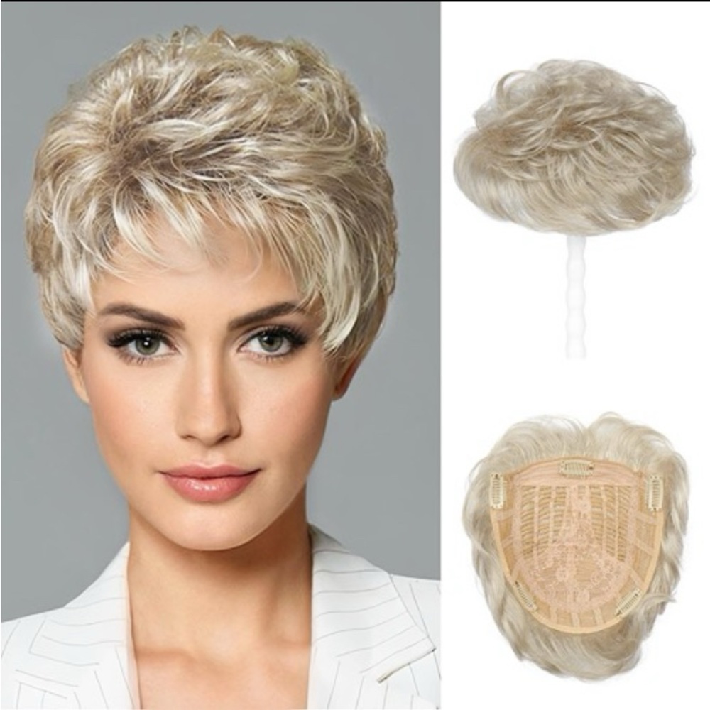 REECHO Women's Short Crown Wig with Thinning Hair, Synthetic, Ash Blonde